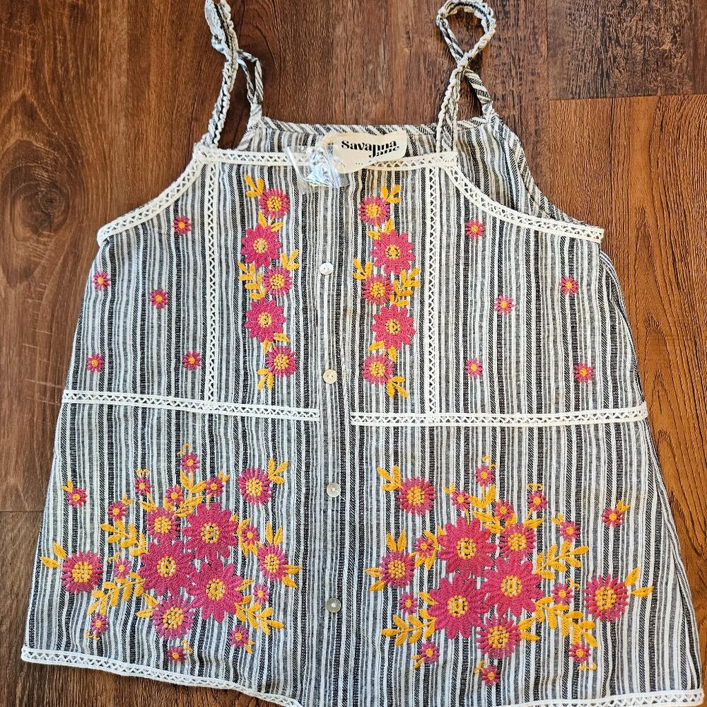 Savanna Jane Embroidered Tank Top with Buttons